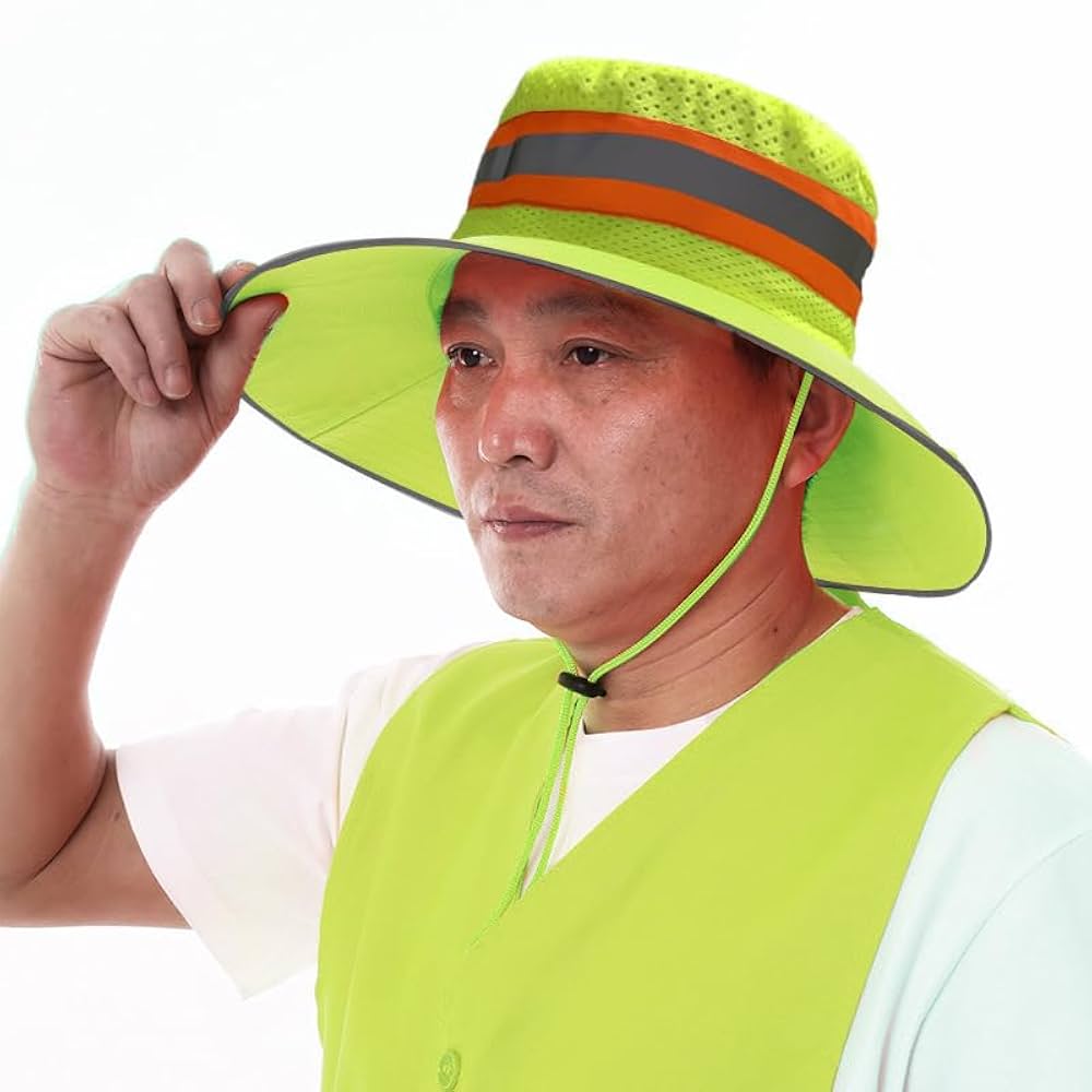 Unisex High Visibility Reflective Bucket Hat Mesh Wide Brim